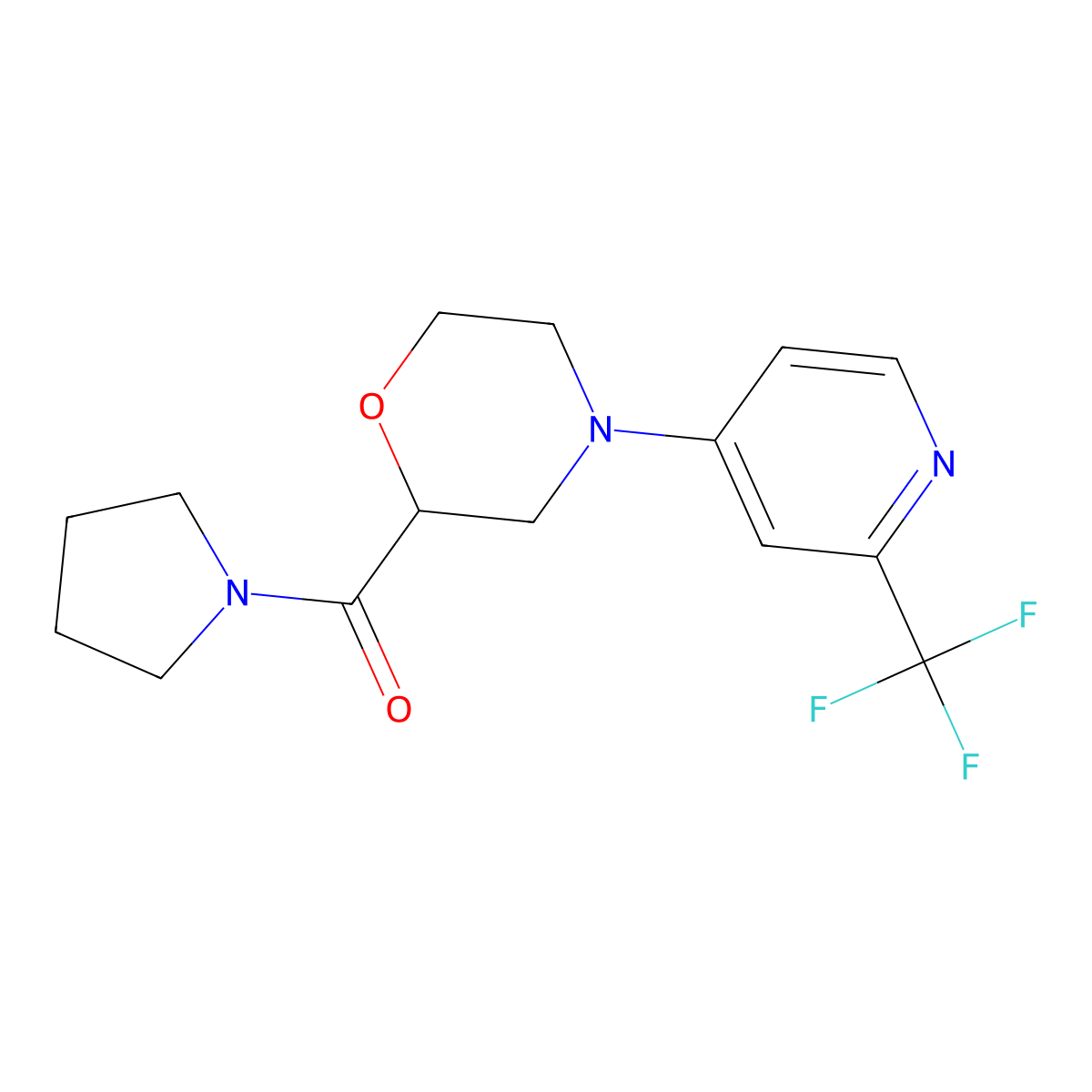 2-(Pyrrolidine-1-carbonyl)-4-[2-(trifluoromethyl)pyridin-4-yl]morpholine molecular structure, CAS 2640961-55-1