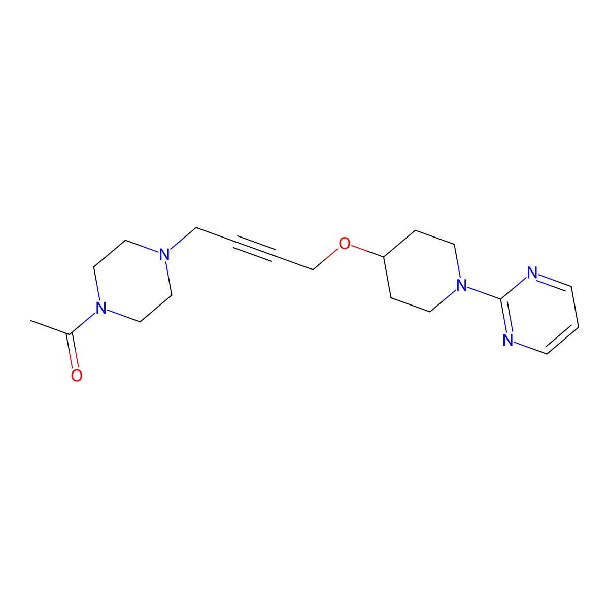 1-[4-(4-{[1-(Pyrimidin-2-yl)piperidin-4-yl]oxy}but-2-yn-1-yl)piperazin-1-yl]ethan-1-one molecular structure, CAS 2640961-56-2
