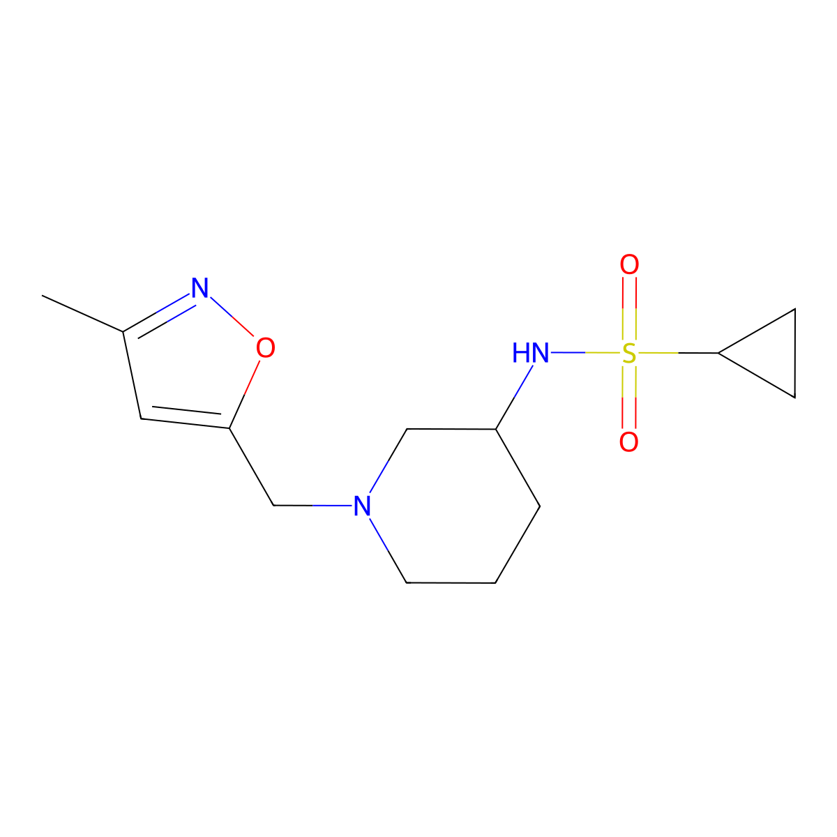 N-{1-[(3-methyl-1,2-oxazol-5-yl)methyl]piperidin-3-yl}cyclopropanesulfonamide molecular structure, CAS 2640961-60-8