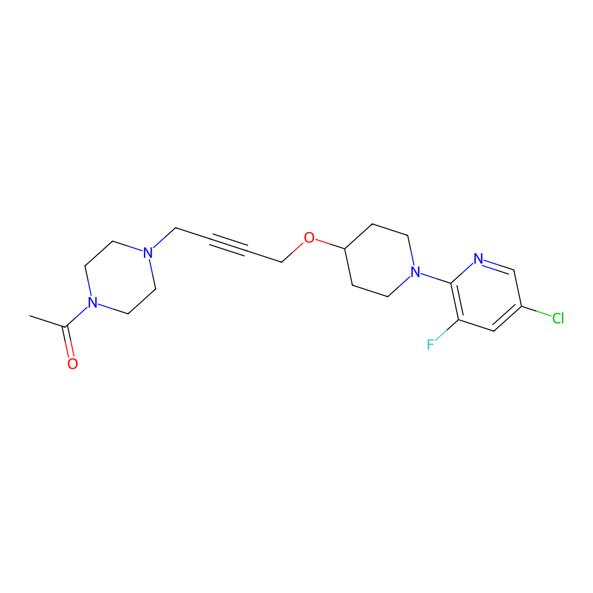 1-[4-(4-{[1-(5-Chloro-3-fluoropyridin-2-yl)piperidin-4-yl]oxy}but-2-yn-1-yl)piperazin-1-yl]ethan-1-one molecular structure, CAS 2640961-61-9