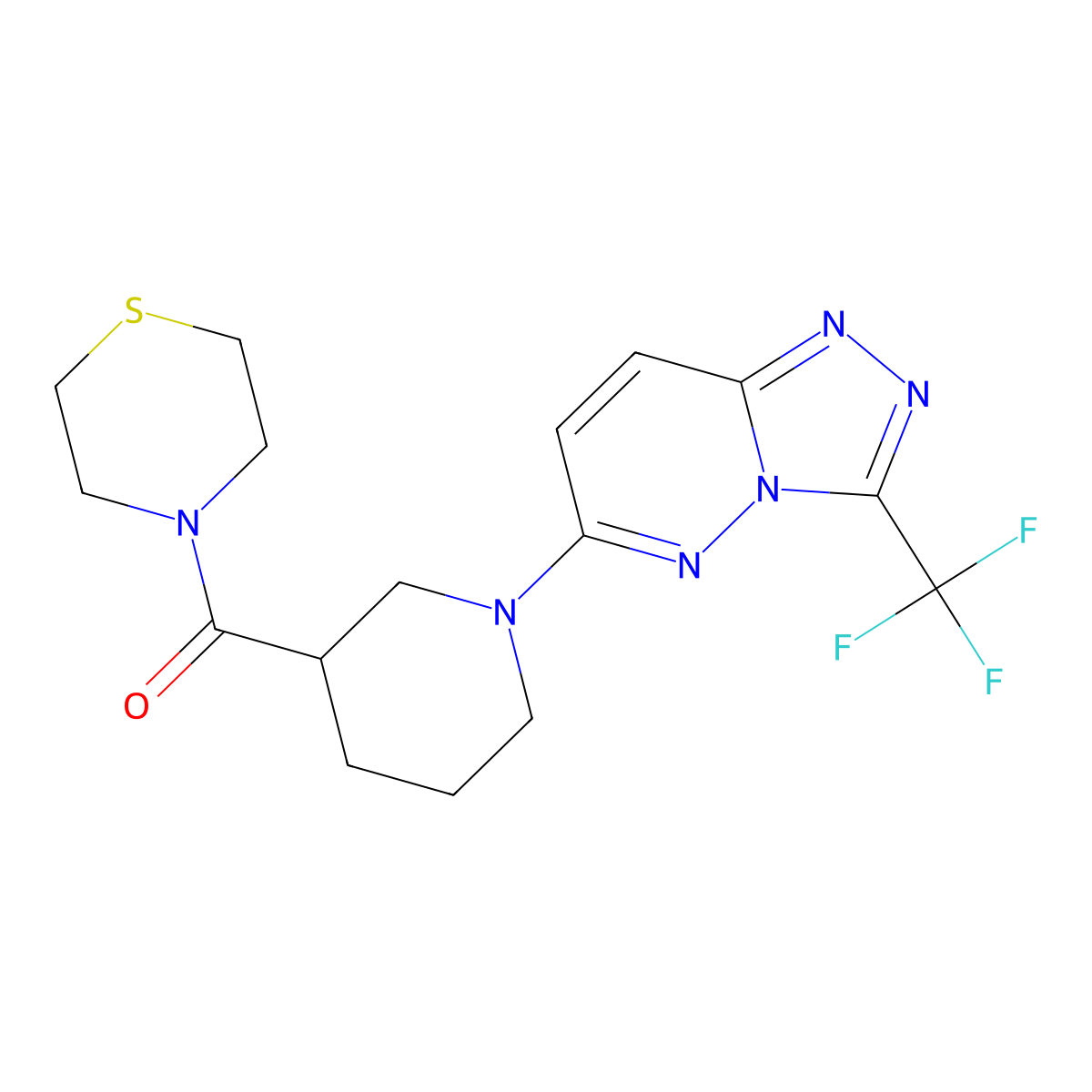 4-{1-[3-(Trifluoromethyl)-[1,2,4]triazolo[4,3-b]pyridazin-6-yl]piperidine-3-carbonyl}thiomorpholine molecular structure, CAS 2640961-63-1