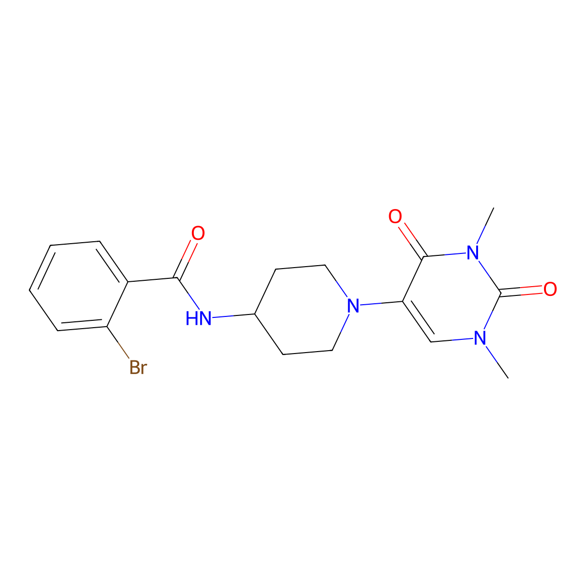 2-bromo-N-[1-(1,3-dimethyl-2,4-dioxo-1,2,3,4-tetrahydropyrimidin-5-yl)piperidin-4-yl]benzamide molecular structure, CAS 2640961-65-3