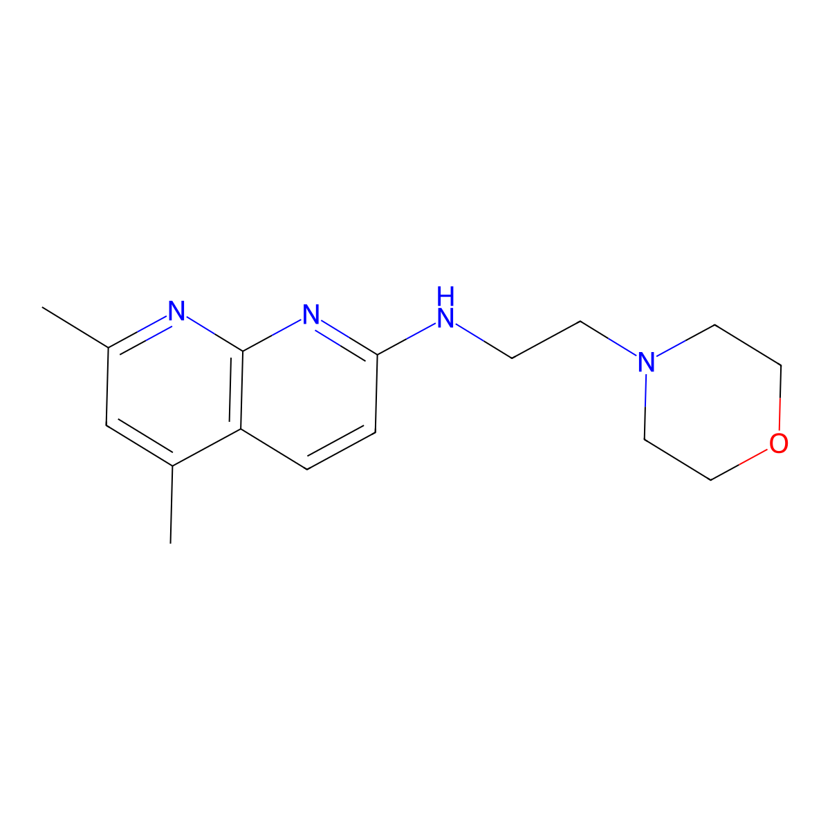 5,7-dimethyl-N-[2-(morpholin-4-yl)ethyl]-1,8-naphthyridin-2-amine molecular structure, CAS 2640961-66-4