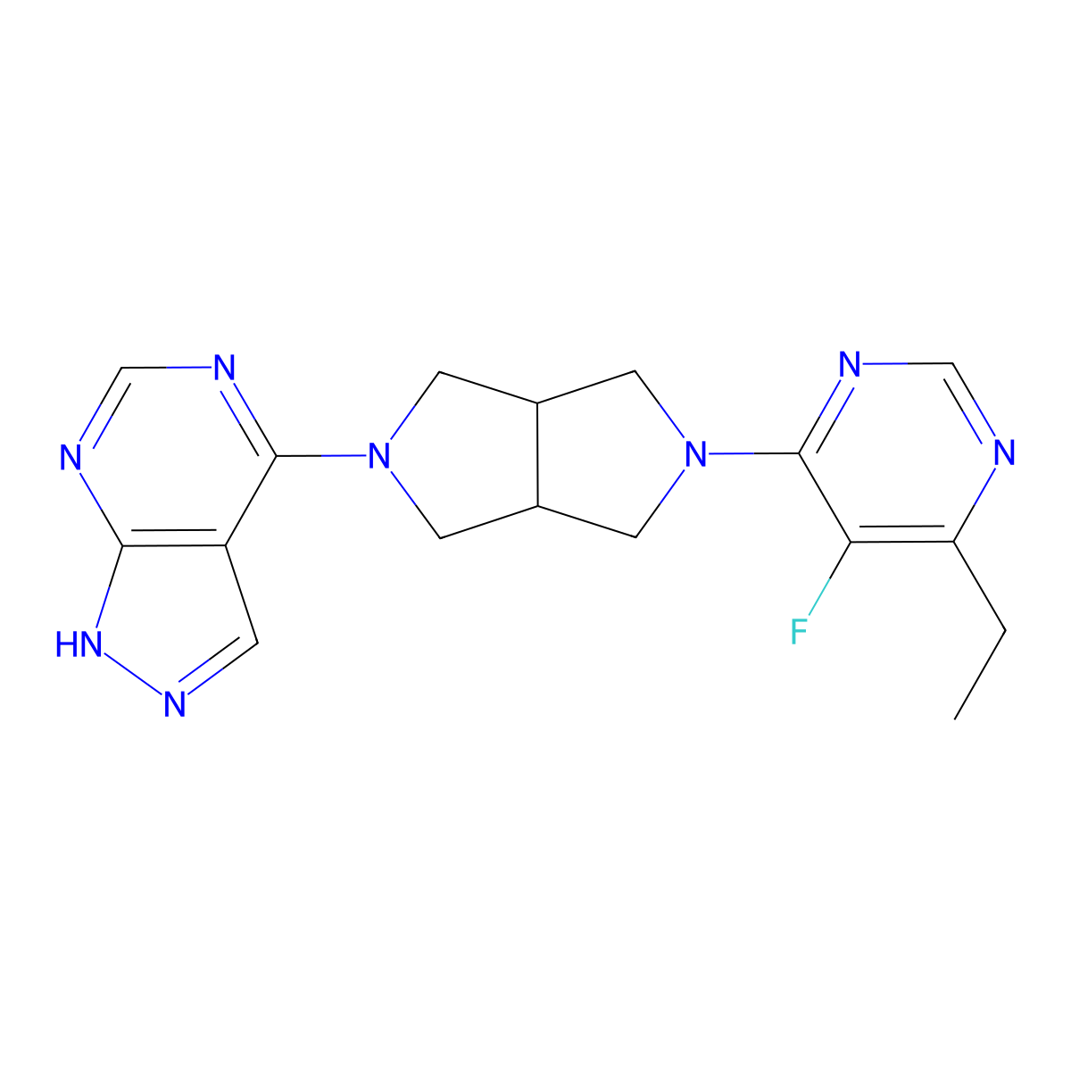4-ethyl-5-fluoro-6-(5-{1H-pyrazolo[3,4-d]pyrimidin-4-yl}-octahydropyrrolo[3,4-c]pyrrol-2-yl)pyrimidine molecular structure, CAS 2640961-67-5