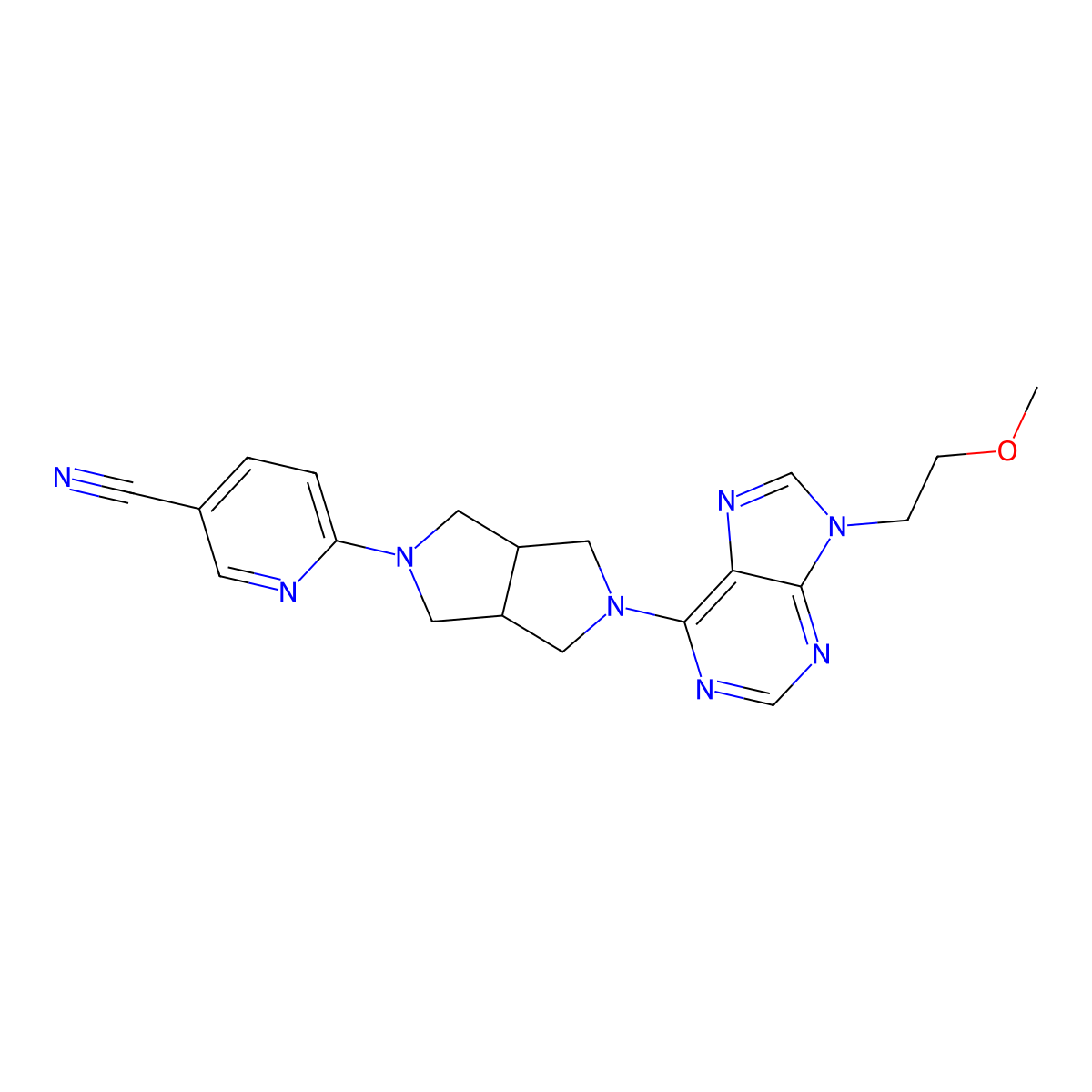 6-{5-[9-(2-methoxyethyl)-9H-purin-6-yl]-octahydropyrrolo[3,4-c]pyrrol-2-yl}pyridine-3-carbonitrile molecular structure, CAS 2640961-68-6