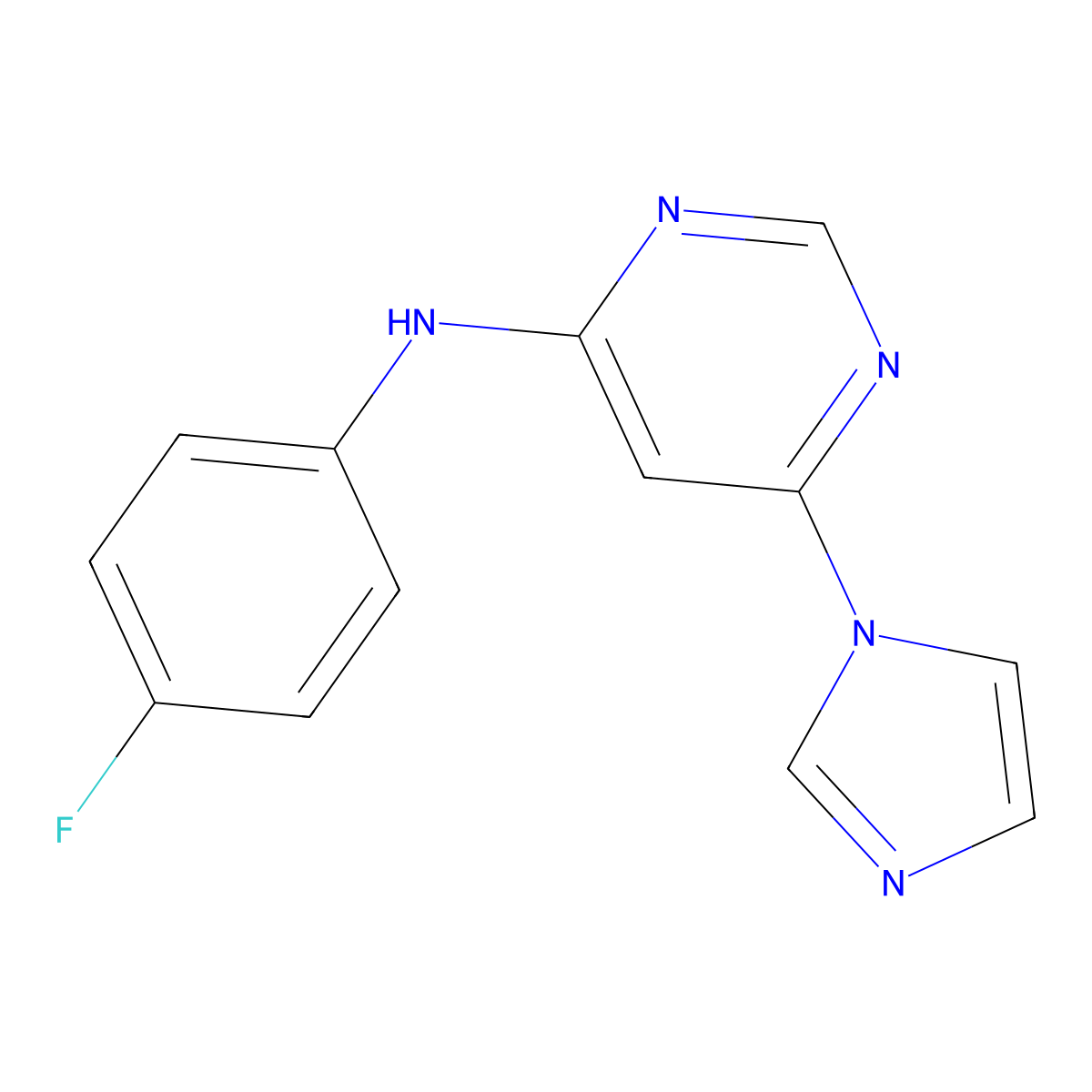 N-(4-fluorophenyl)-6-(1H-imidazol-1-yl)pyrimidin-4-amine molecular structure, CAS 2640961-71-1