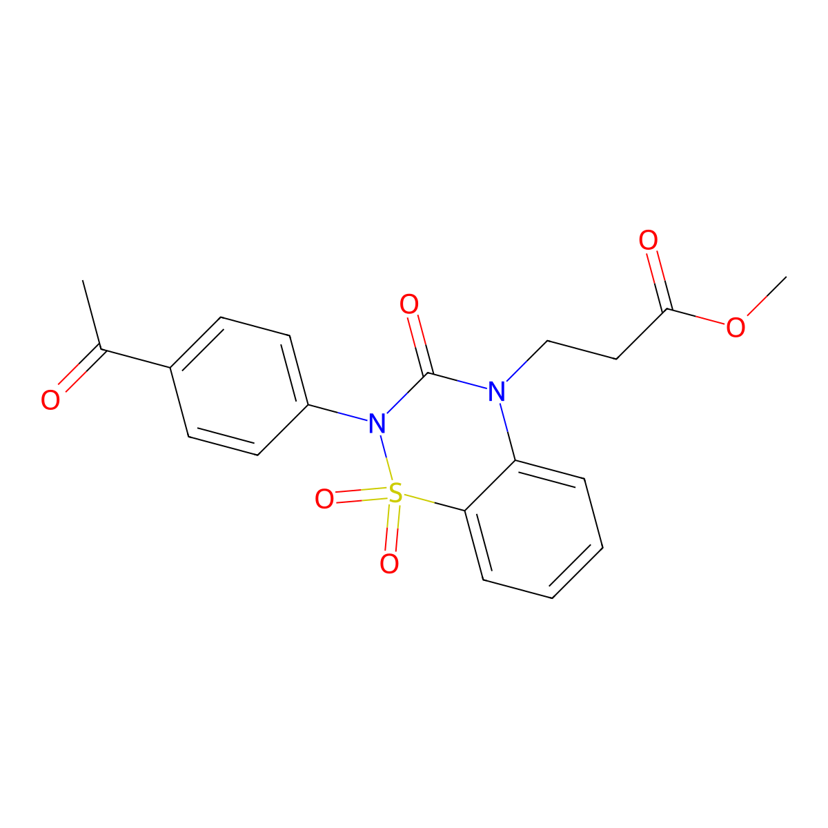 Methyl 3-[2-(4-acetylphenyl)-1,1,3-trioxo-1lambda6,2,4-benzothiadiazin-4-yl]propanoate molecular structure, CAS 2640961-73-3