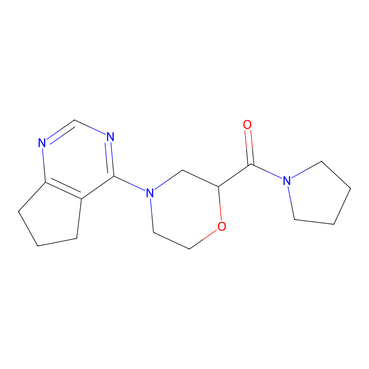 4-{5H,6H,7H-cyclopenta[d]pyrimidin-4-yl}-2-(pyrrolidine-1-carbonyl)morpholine molecular structure, CAS 2640961-76-6