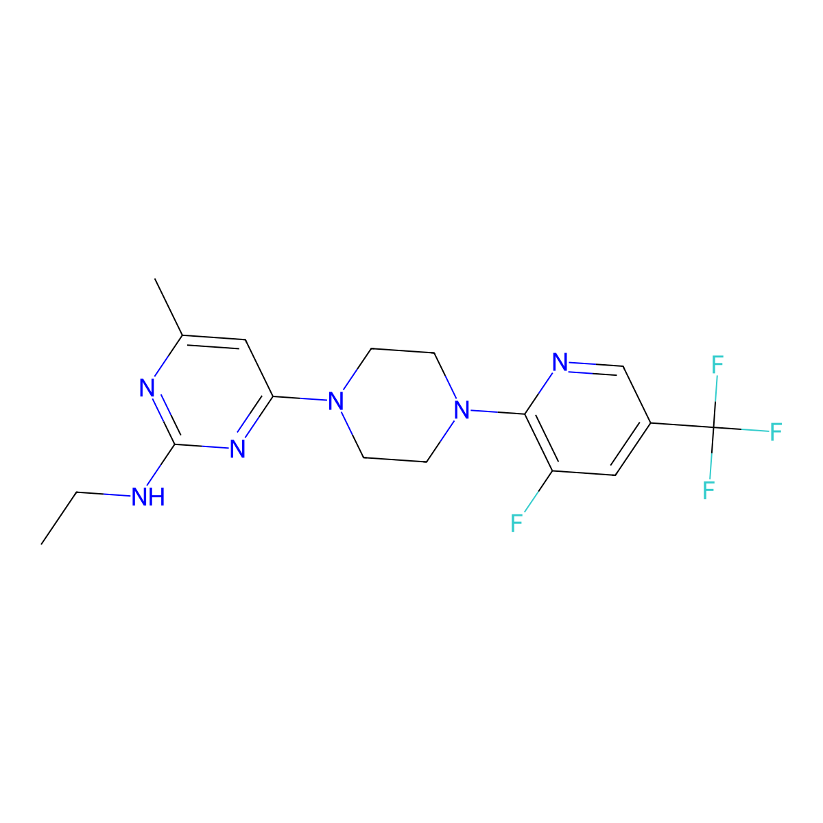 N-ethyl-4-{4-[3-fluoro-5-(trifluoromethyl)pyridin-2-yl]piperazin-1-yl}-6-methylpyrimidin-2-amine molecular structure, CAS 2640961-79-9