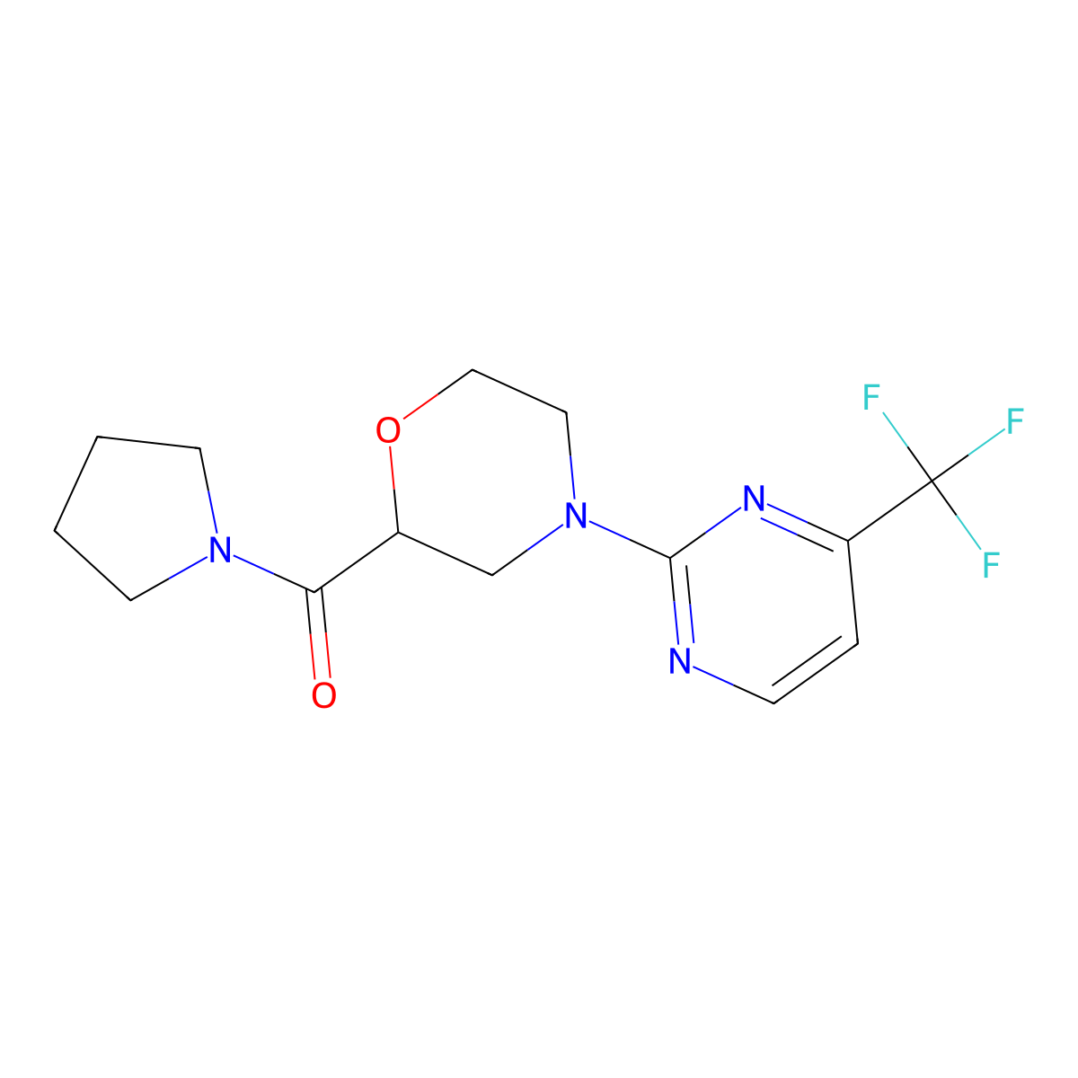 2-(Pyrrolidine-1-carbonyl)-4-[4-(trifluoromethyl)pyrimidin-2-yl]morpholine molecular structure, CAS 2640961-81-3