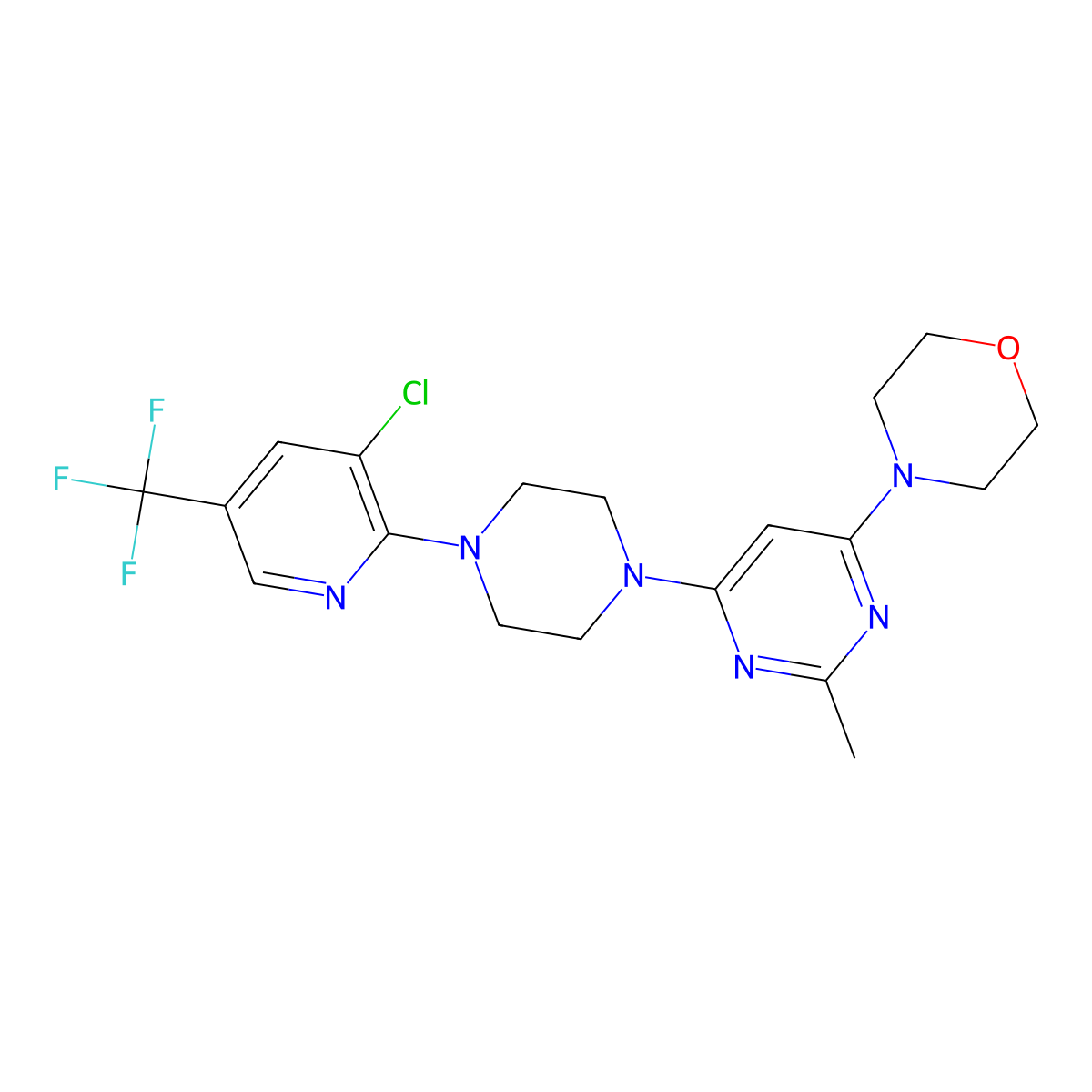 4-(6-{4-[3-Chloro-5-(trifluoromethyl)pyridin-2-yl]piperazin-1-yl}-2-methylpyrimidin-4-yl)morpholine molecular structure, CAS 2640961-82-4