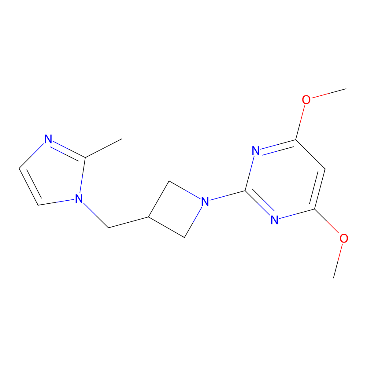 4,6-dimethoxy-2-{3-[(2-methyl-1H-imidazol-1-yl)methyl]azetidin-1-yl}pyrimidine molecular structure, CAS 2640961-88-0