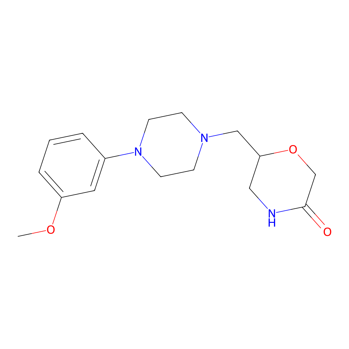 6-{[4-(3-Methoxyphenyl)piperazin-1-yl]methyl}morpholin-3-one molecular structure, CAS 2640961-93-7