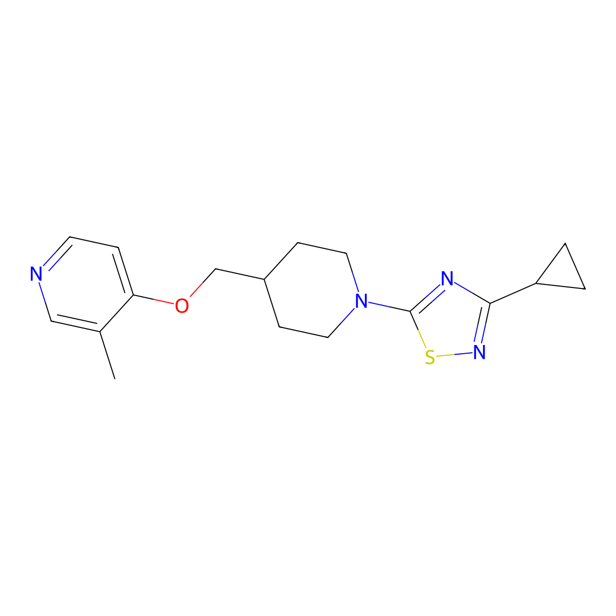 4-{[1-(3-Cyclopropyl-1,2,4-thiadiazol-5-yl)piperidin-4-yl]methoxy}-3-methylpyridine molecular structure, CAS 2640961-95-9