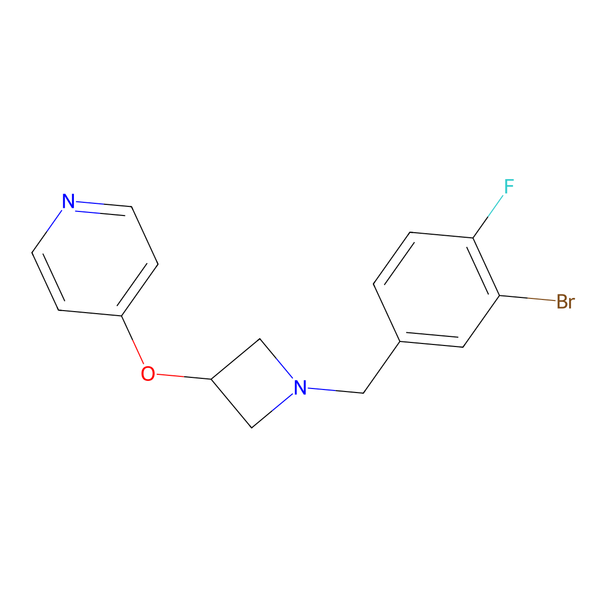 4-({1-[(3-Bromo-4-fluorophenyl)methyl]azetidin-3-yl}oxy)pyridine molecular structure, CAS 2640961-96-0