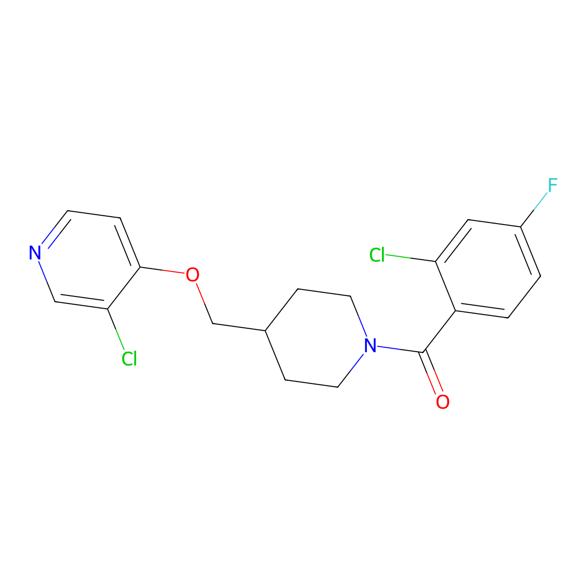 3-Chloro-4-{[1-(2-chloro-4-fluorobenzoyl)piperidin-4-yl]methoxy}pyridine molecular structure, CAS 2640961-97-1