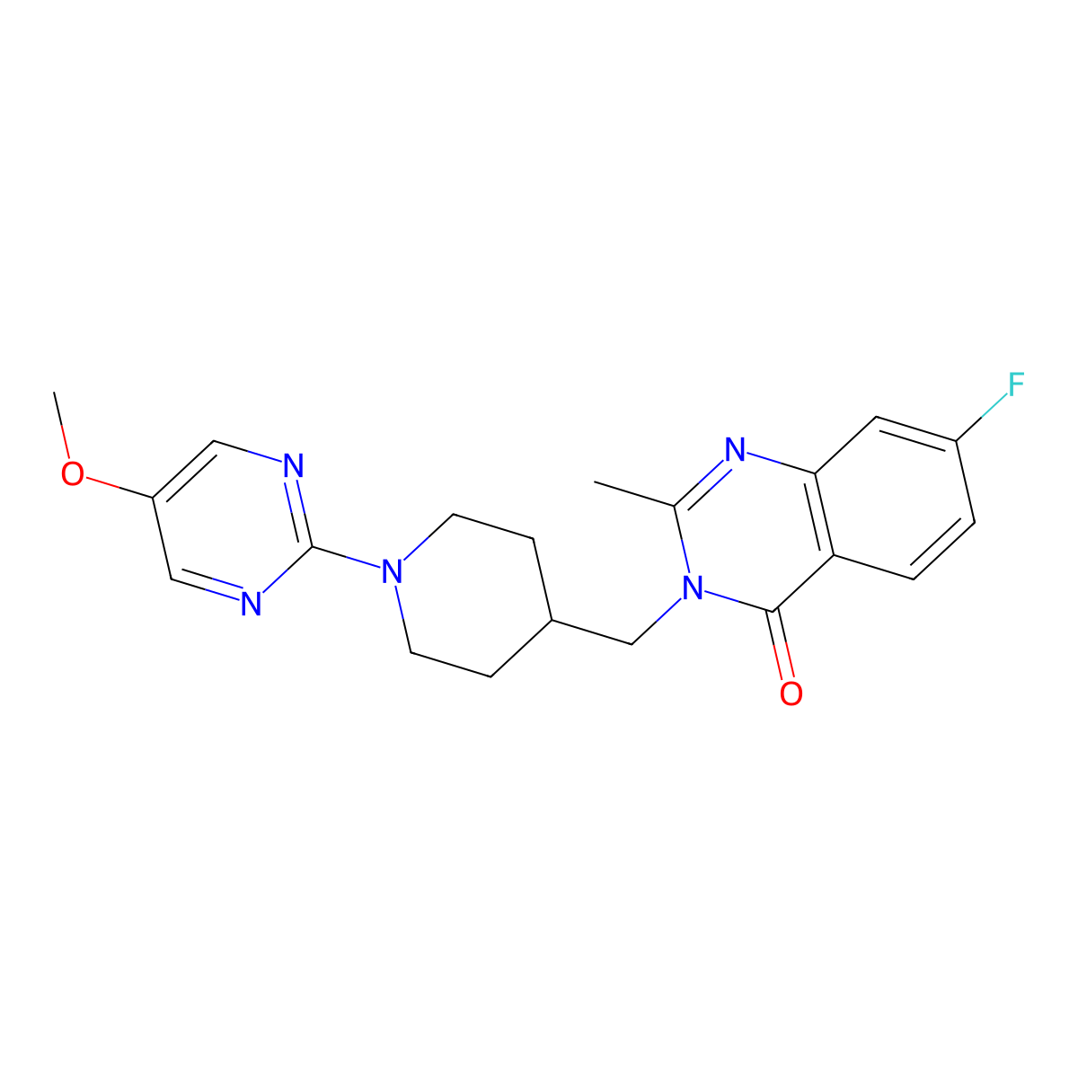 7-Fluoro-3-{[1-(5-methoxypyrimidin-2-yl)piperidin-4-yl]methyl}-2-methyl-3,4-dihydroquinazolin-4-one molecular structure, CAS 2640962-01-0