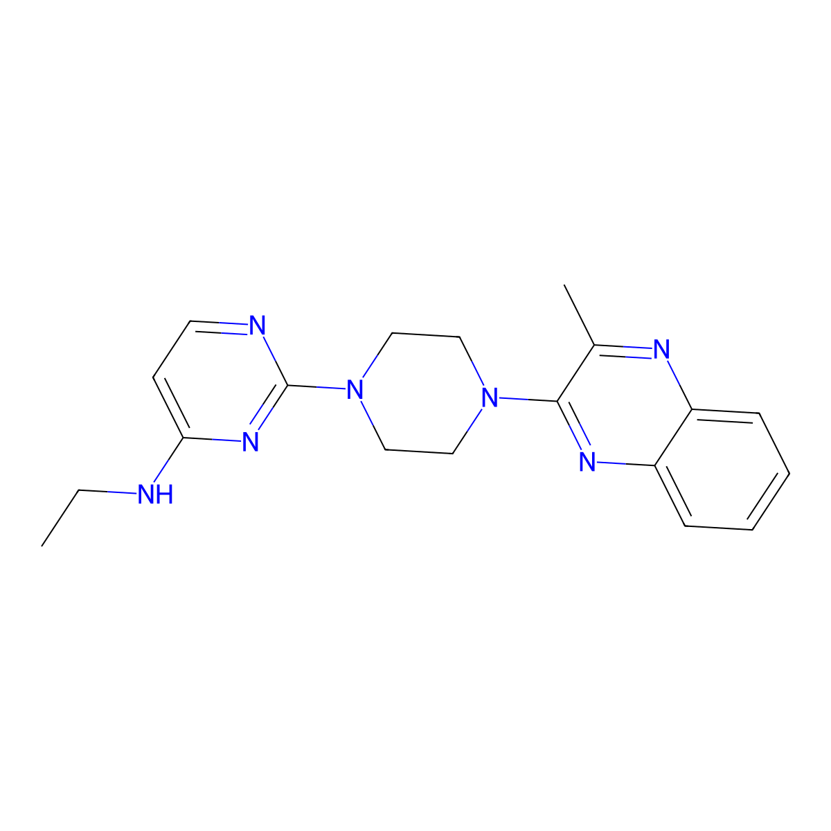 N-ethyl-2-[4-(3-methylquinoxalin-2-yl)piperazin-1-yl]pyrimidin-4-amine molecular structure, CAS 2640962-02-1
