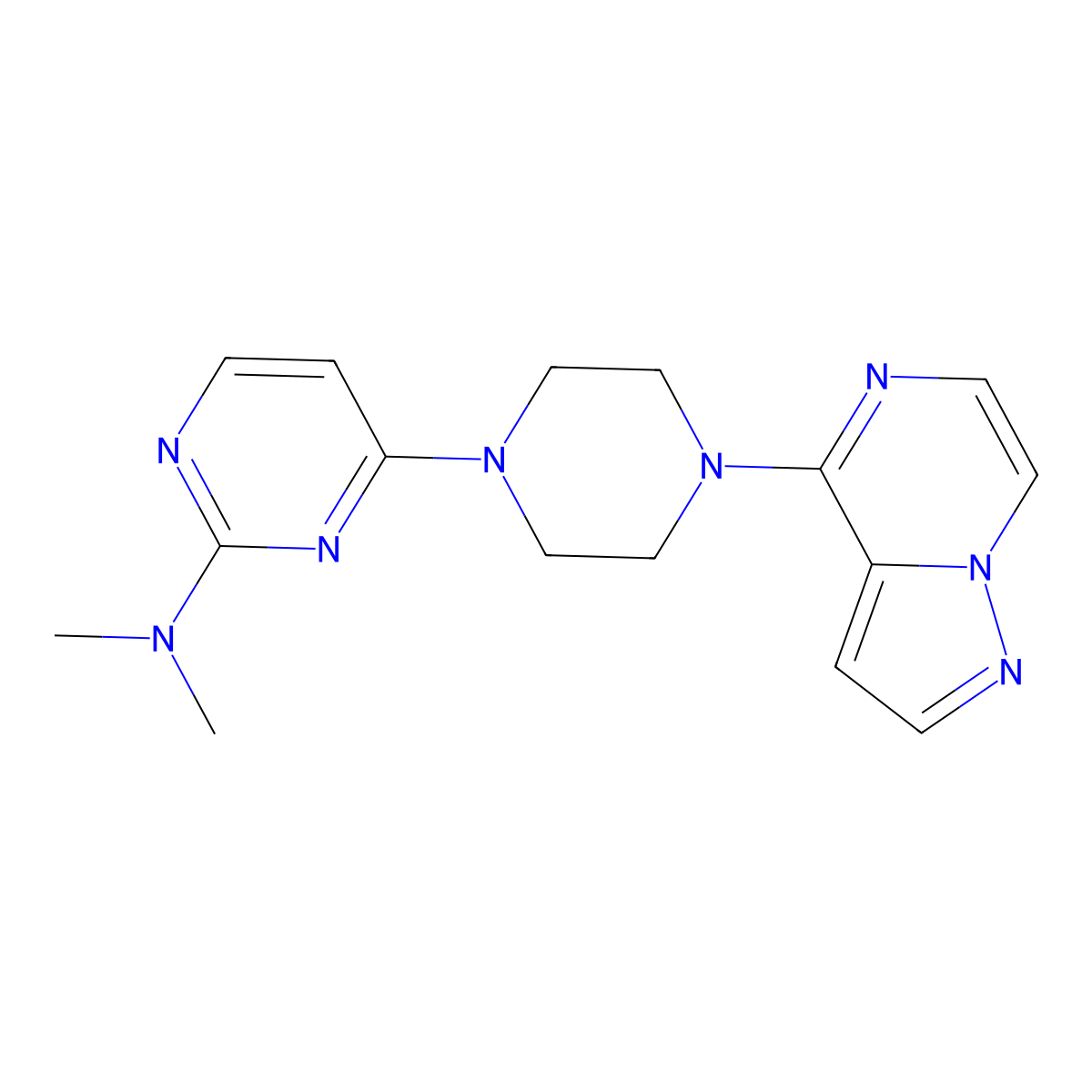 N,N-dimethyl-4-(4-{pyrazolo[1,5-a]pyrazin-4-yl}piperazin-1-yl)pyrimidin-2-amine molecular structure, CAS 2640962-03-2