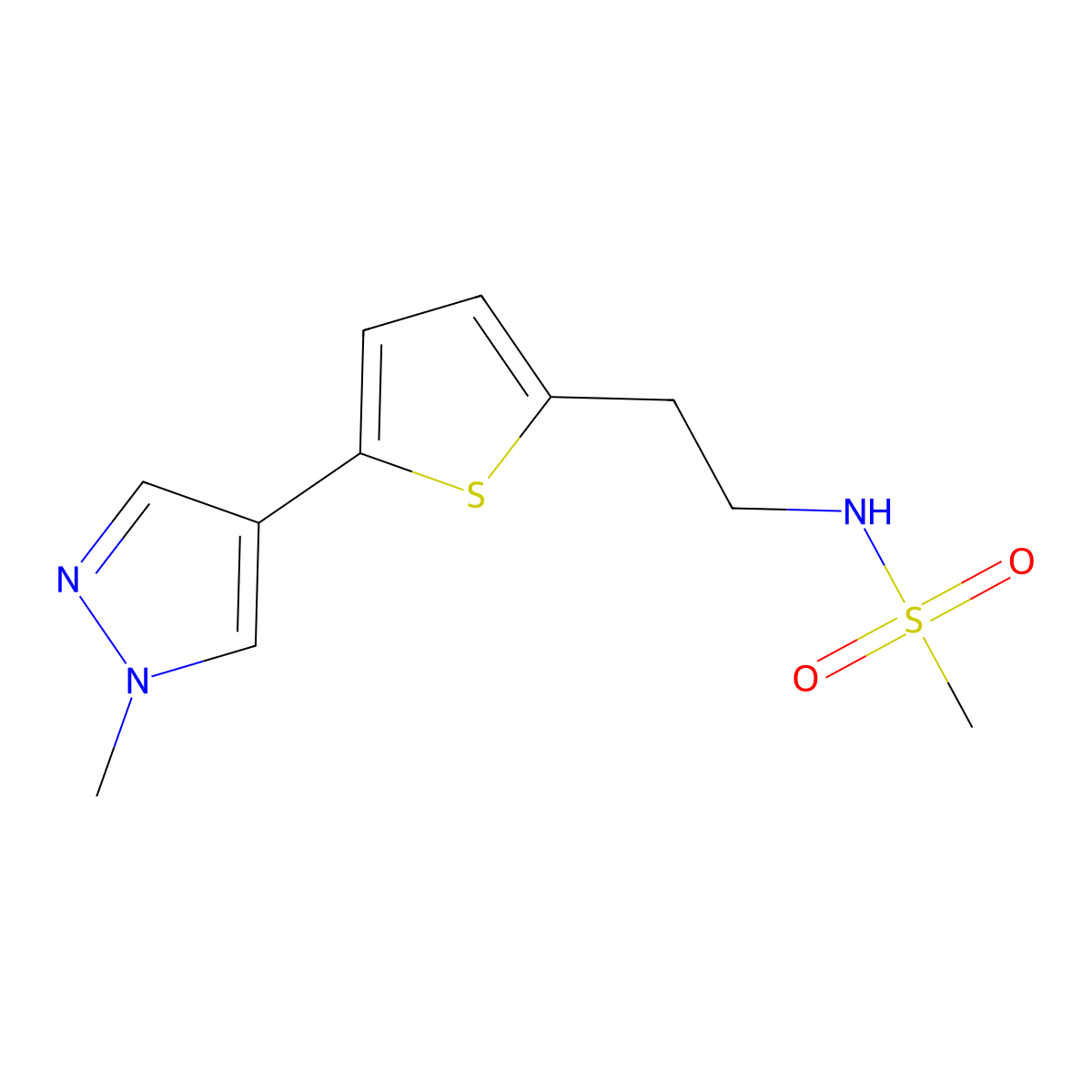 N-{2-[5-(1-methyl-1H-pyrazol-4-yl)thiophen-2-yl]ethyl}methanesulfonamide molecular structure, CAS 2640962-04-3