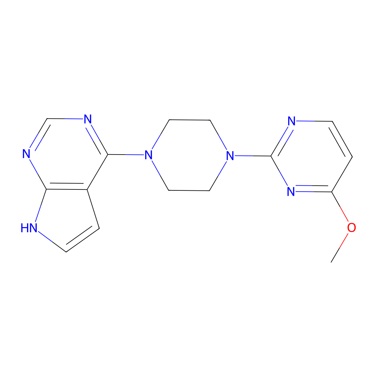 4-methoxy-2-(4-{7H-pyrrolo[2,3-d]pyrimidin-4-yl}piperazin-1-yl)pyrimidine molecular structure, CAS 2640962-06-5