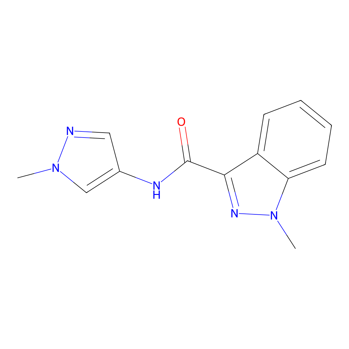 1-methyl-N-(1-methyl-1H-pyrazol-4-yl)-1H-indazole-3-carboxamide molecular structure, CAS 2640962-08-7