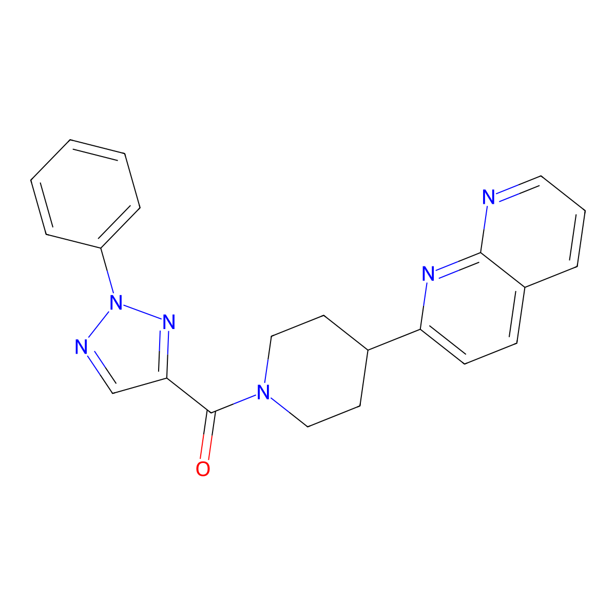 2-[1-(2-phenyl-2H-1,2,3-triazole-4-carbonyl)piperidin-4-yl]-1,8-naphthyridine molecular structure, CAS 2640962-11-2