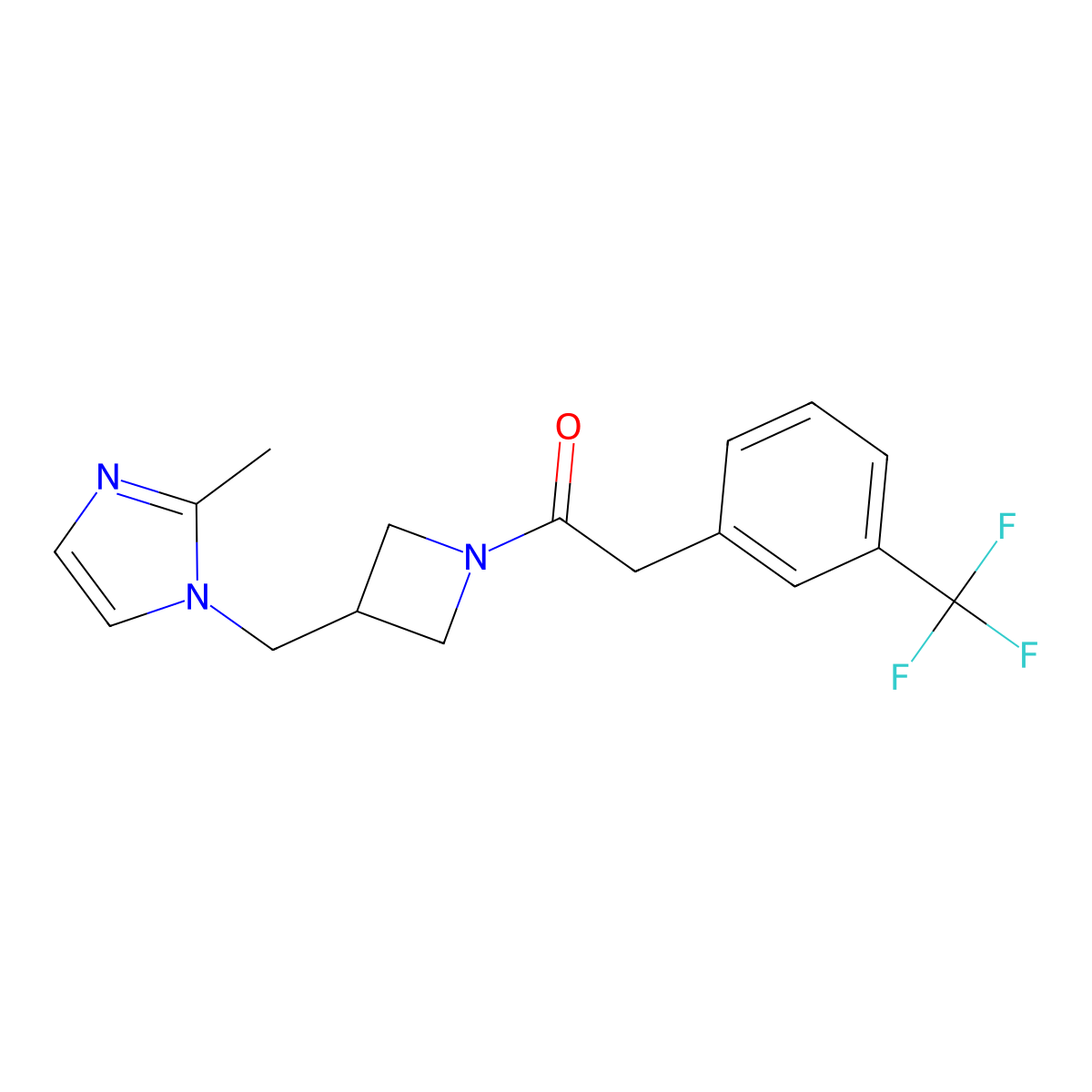 1-{3-[(2-methyl-1H-imidazol-1-yl)methyl]azetidin-1-yl}-2-[3-(trifluoromethyl)phenyl]ethan-1-one molecular structure, CAS 2640962-12-3