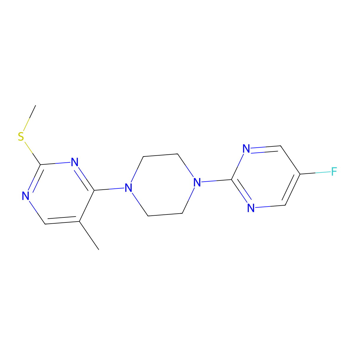 4-[4-(5-Fluoropyrimidin-2-yl)piperazin-1-yl]-5-methyl-2-(methylsulfanyl)pyrimidine molecular structure, CAS 2640962-13-4