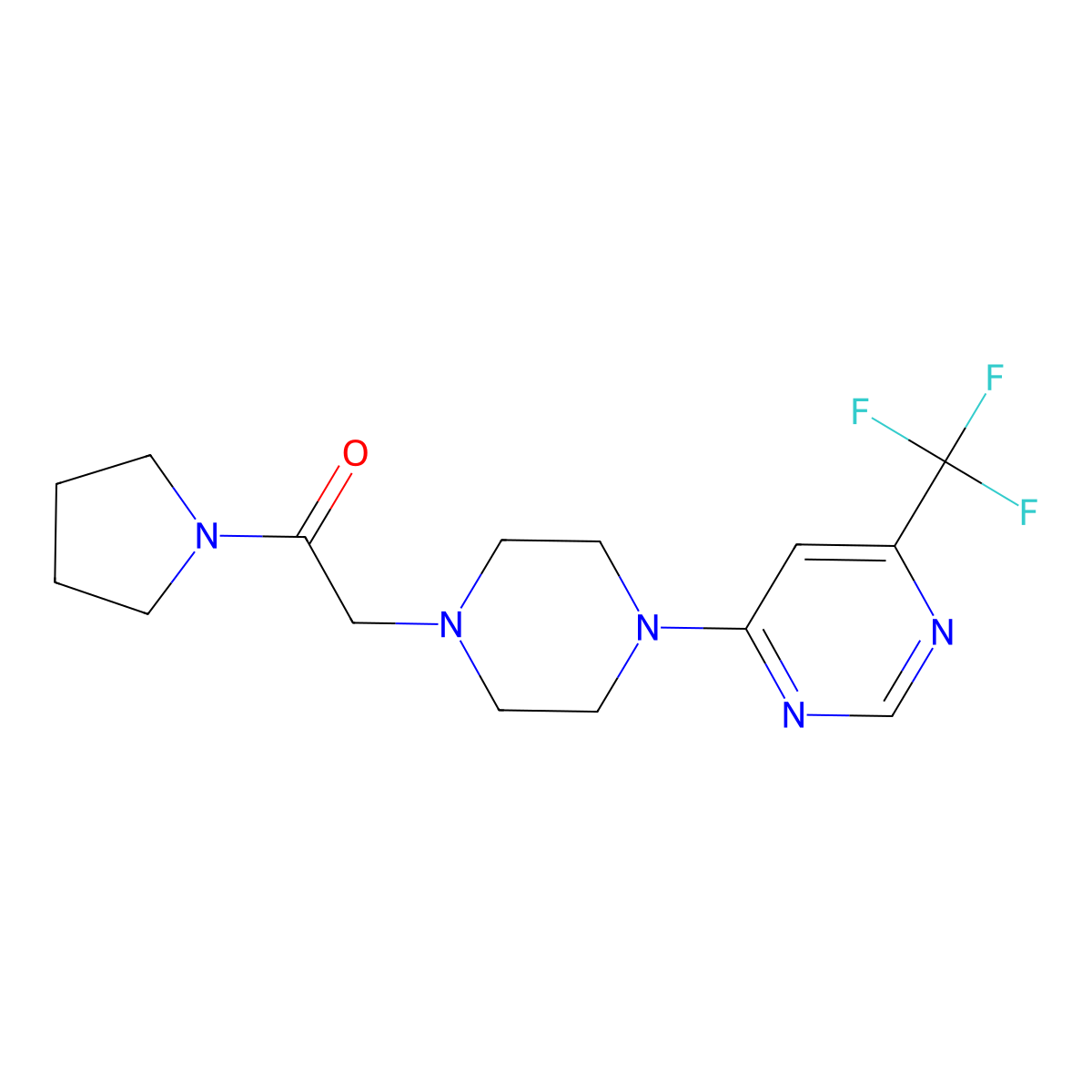 1-(Pyrrolidin-1-yl)-2-{4-[6-(trifluoromethyl)pyrimidin-4-yl]piperazin-1-yl}ethan-1-one molecular structure, CAS 2640962-15-6
