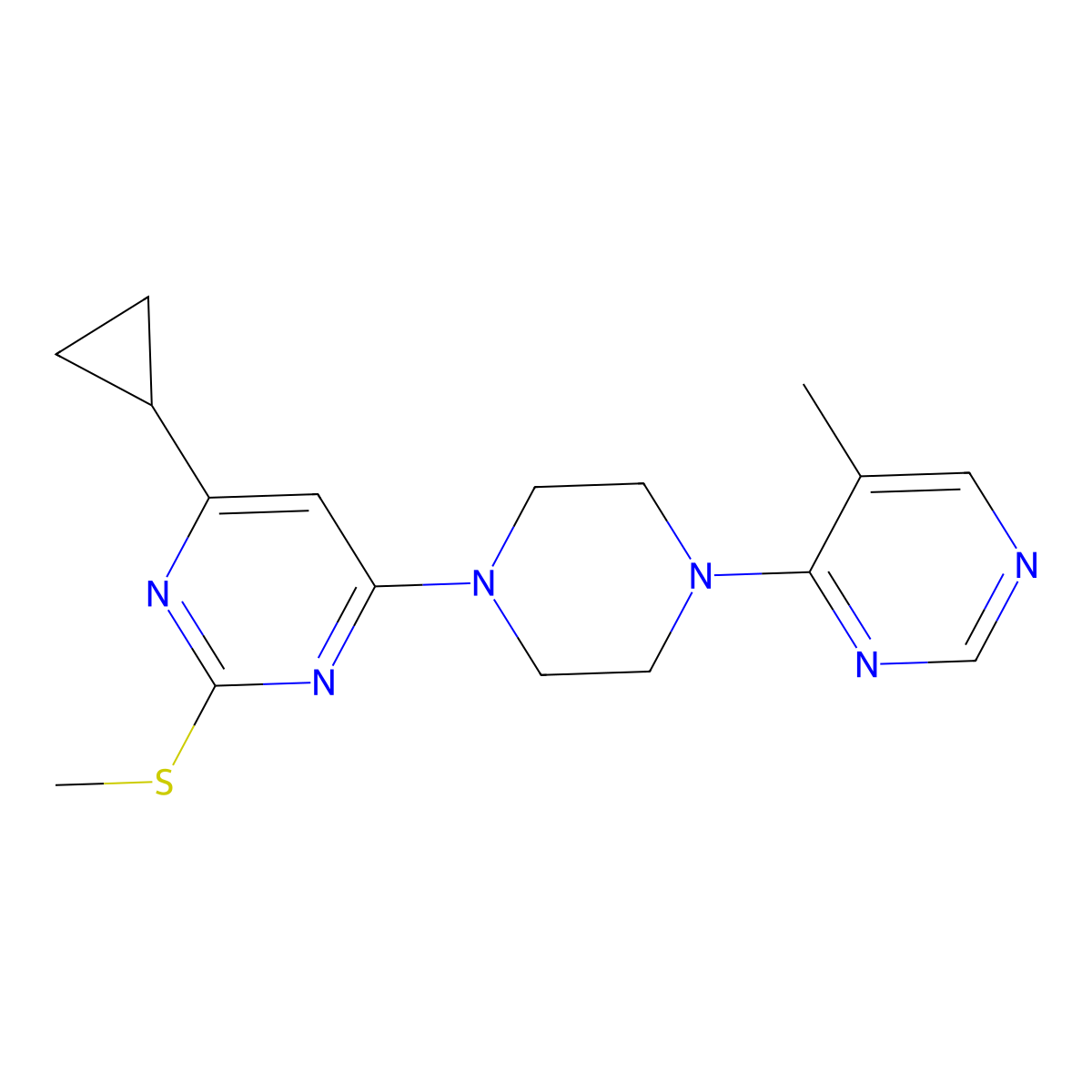 4-Cyclopropyl-6-[4-(5-methylpyrimidin-4-yl)piperazin-1-yl]-2-(methylsulfanyl)pyrimidine molecular structure, CAS 2640962-17-8