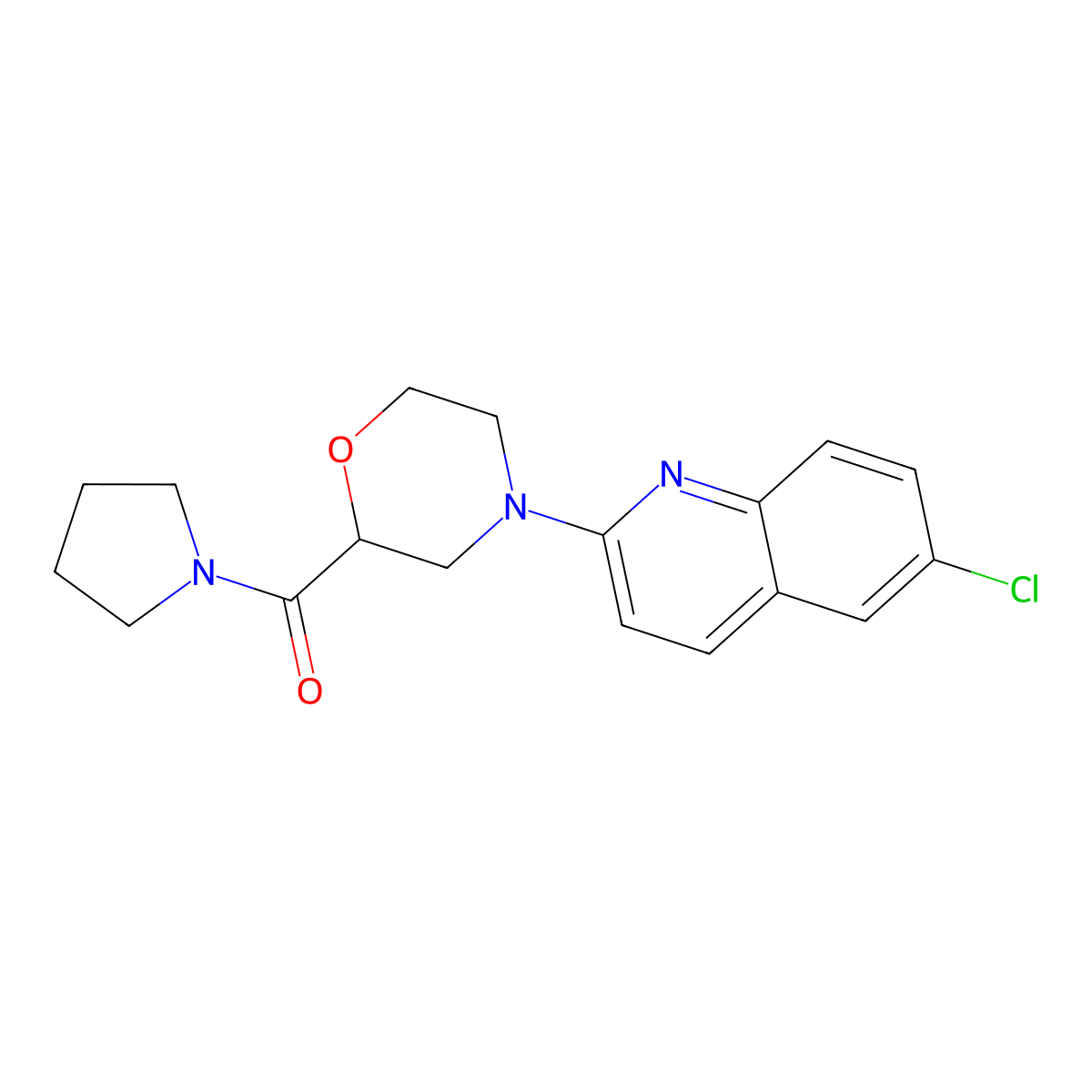 6-Chloro-2-[2-(pyrrolidine-1-carbonyl)morpholin-4-yl]quinoline molecular structure, CAS 2640962-19-0