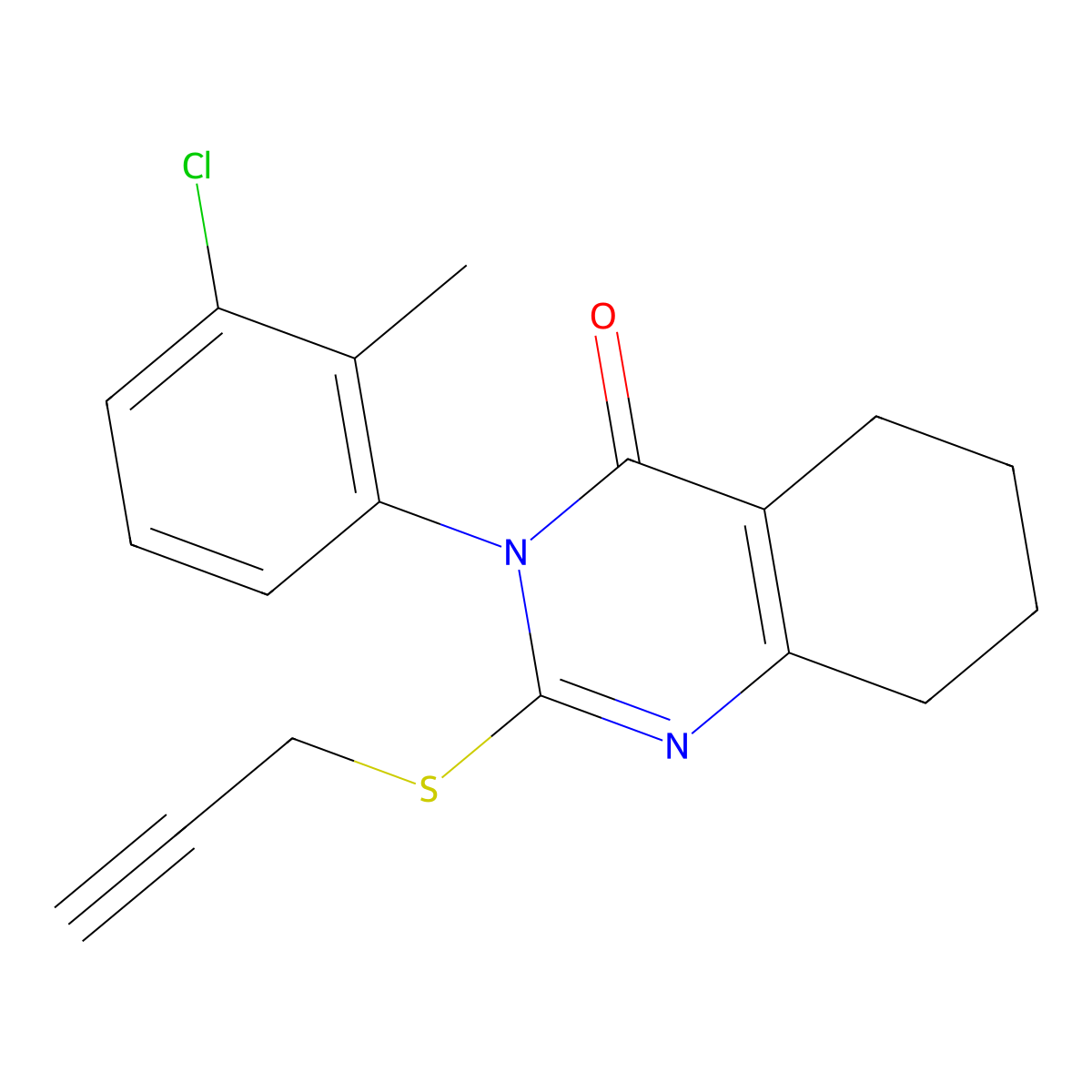 3-(3-Chloro-2-methylphenyl)-2-(prop-2-yn-1-ylsulfanyl)-3,4,5,6,7,8-hexahydroquinazolin-4-one molecular structure, CAS 2640962-22-5