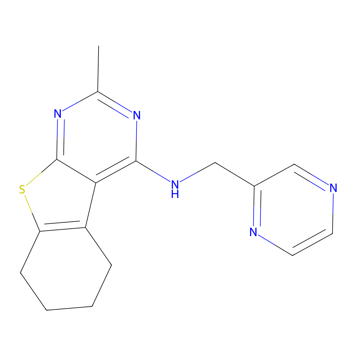 5-methyl-N-[(pyrazin-2-yl)methyl]-8-thia-4,6-diazatricyclo[7.4.0.0^{2,7}]trideca-1(9),2(7),3,5-tetraen-3-amine molecular structure, CAS 2640962-26-9