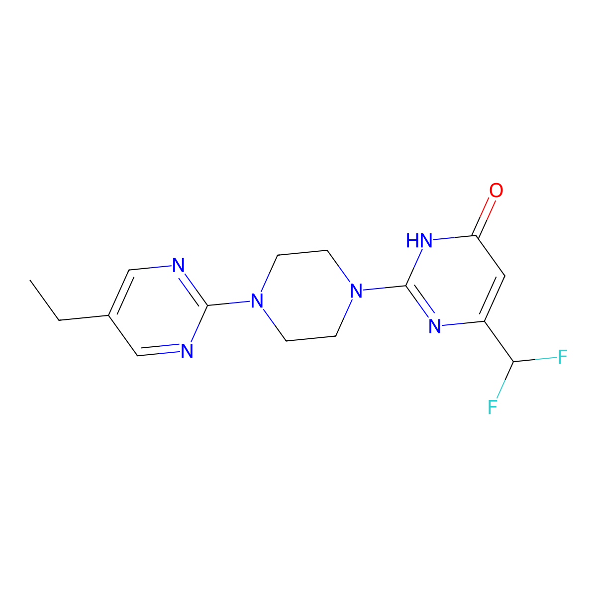 6-(Difluoromethyl)-2-[4-(5-ethylpyrimidin-2-yl)piperazin-1-yl]-3,4-dihydropyrimidin-4-one molecular structure, CAS 2640962-27-0