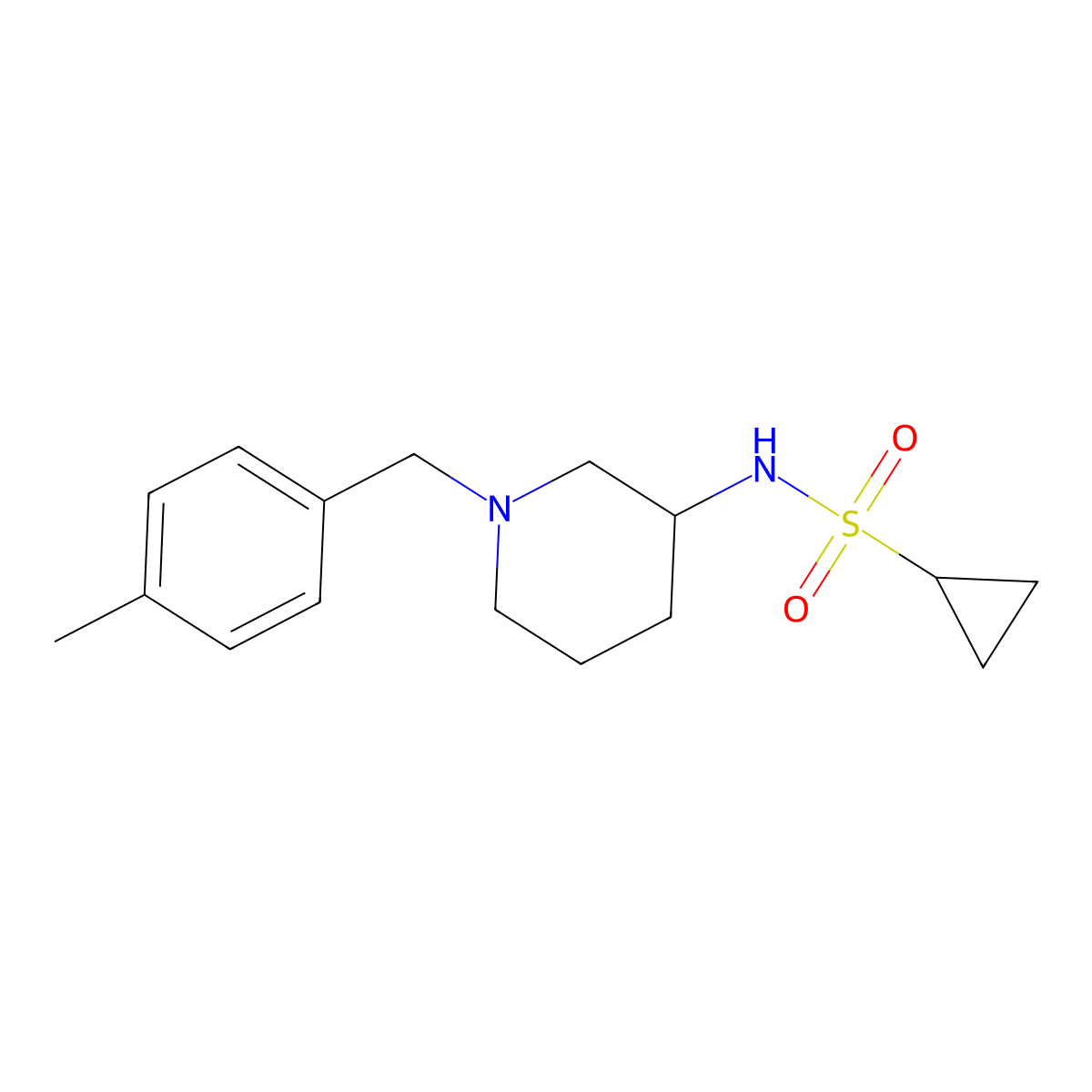 N-{1-[(4-methylphenyl)methyl]piperidin-3-yl}cyclopropanesulfonamide molecular structure, CAS 2640962-29-2