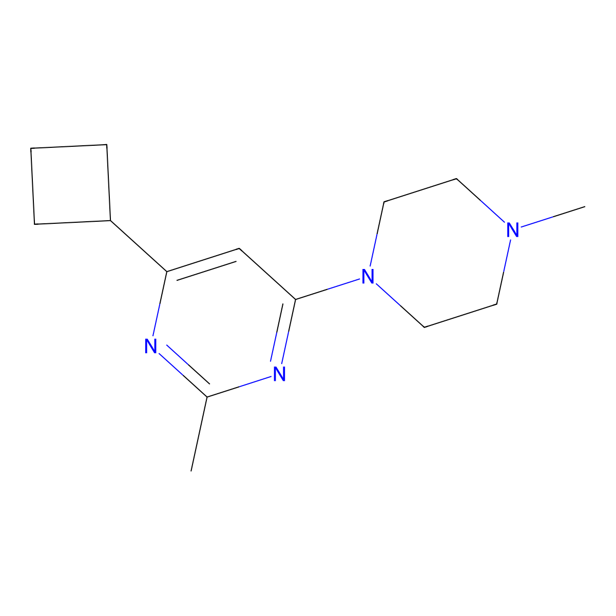 4-Cyclobutyl-2-methyl-6-(4-methylpiperazin-1-yl)pyrimidine molecular structure, CAS 2640962-32-7