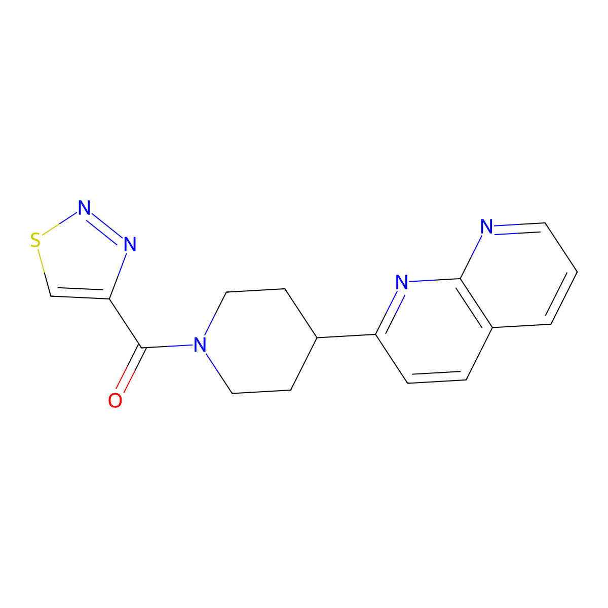 2-[1-(1,2,3-Thiadiazole-4-carbonyl)piperidin-4-yl]-1,8-naphthyridine molecular structure, CAS 2640962-33-8