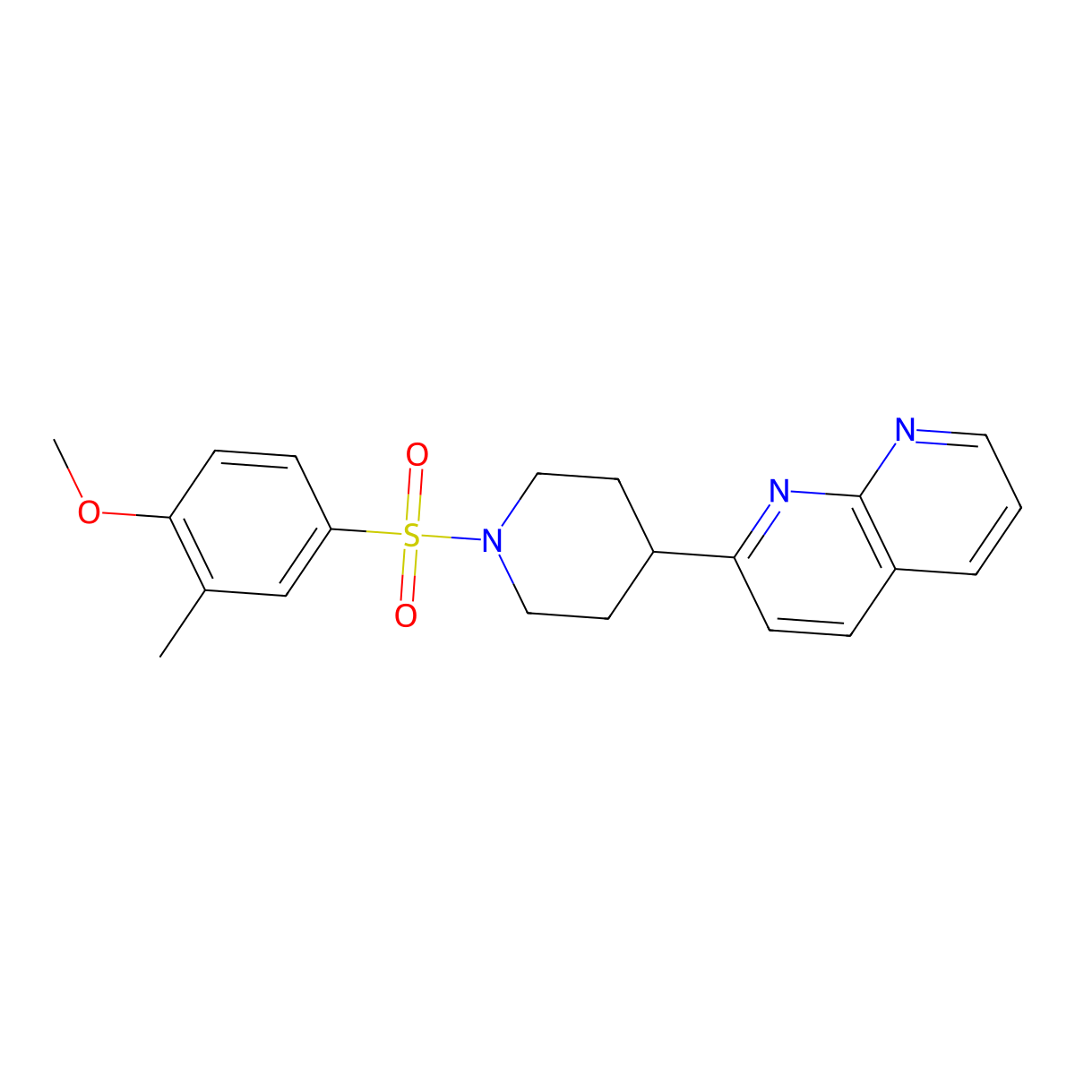2-[1-(4-Methoxy-3-methylbenzenesulfonyl)piperidin-4-yl]-1,8-naphthyridine molecular structure, CAS 2640962-35-0