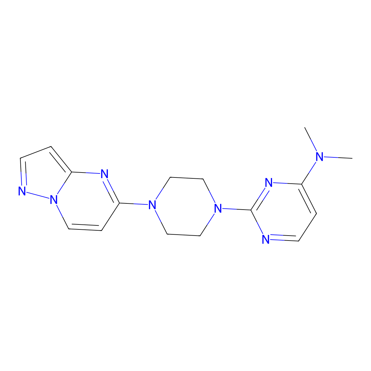 N,N-dimethyl-2-(4-{pyrazolo[1,5-a]pyrimidin-5-yl}piperazin-1-yl)pyrimidin-4-amine molecular structure, CAS 2640962-37-2