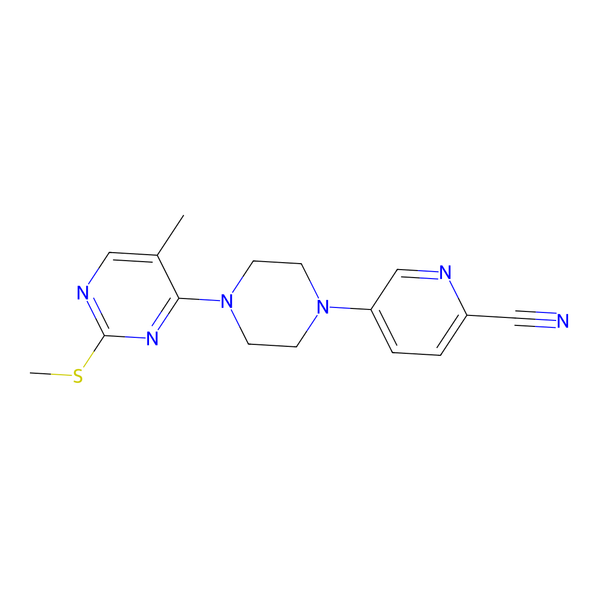 5-{4-[5-Methyl-2-(methylsulfanyl)pyrimidin-4-yl]piperazin-1-yl}pyridine-2-carbonitrile molecular structure, CAS 2640962-38-3