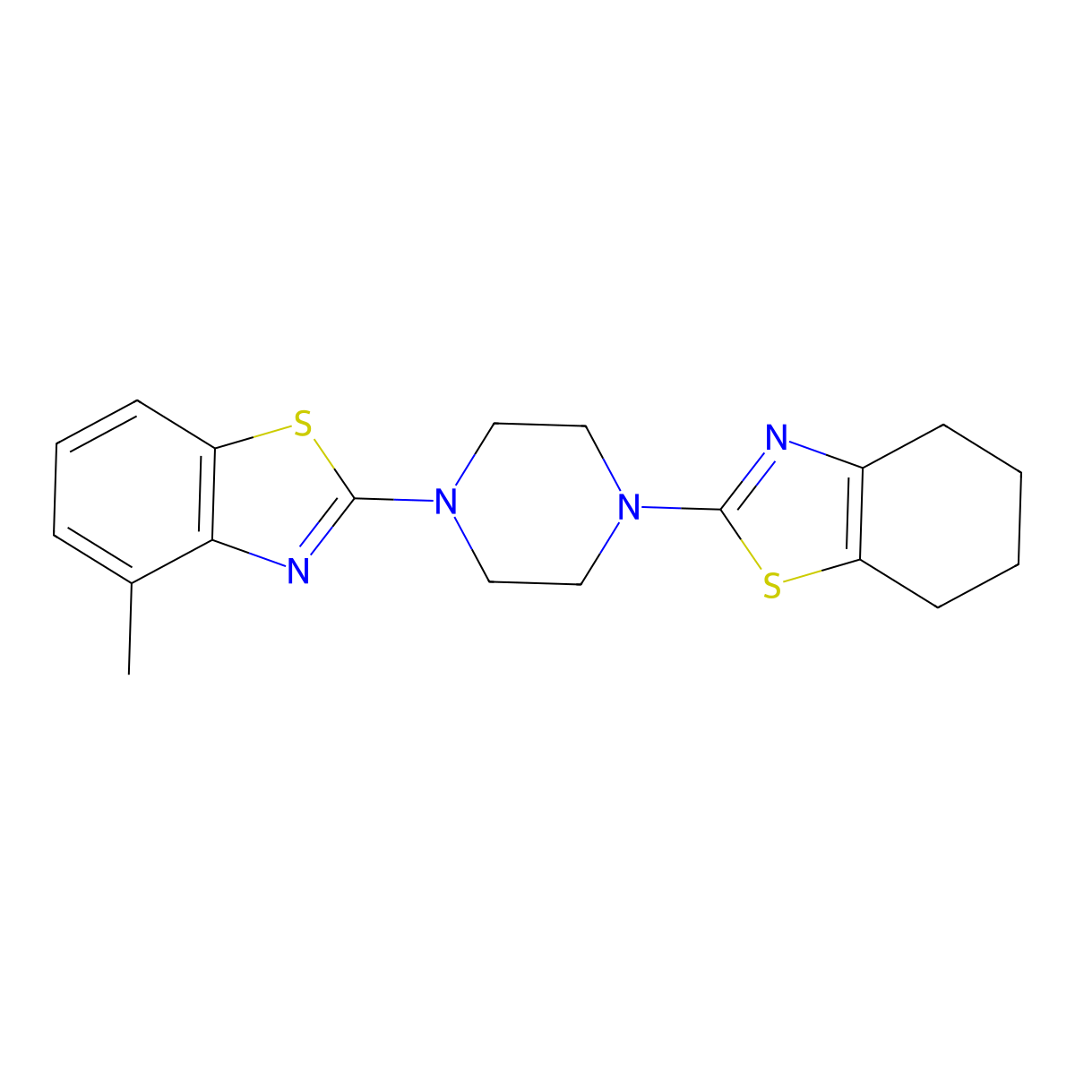 4-Methyl-2-[4-(4,5,6,7-tetrahydro-1,3-benzothiazol-2-yl)piperazin-1-yl]-1,3-benzothiazole molecular structure, CAS 2640962-40-7
