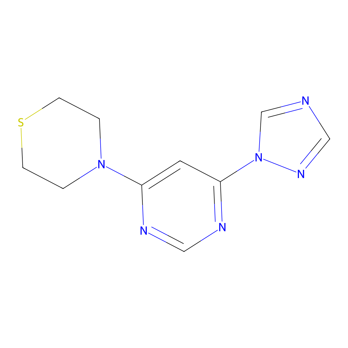 4-[6-(1H-1,2,4-triazol-1-yl)pyrimidin-4-yl]thiomorpholine molecular structure, CAS 2640962-41-8