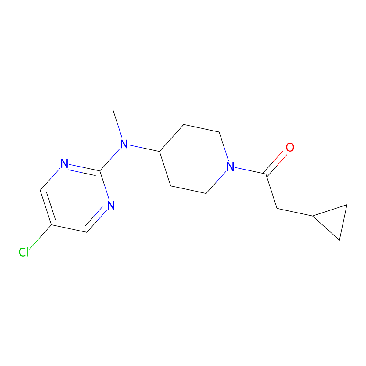1-{4-[(5-Chloropyrimidin-2-yl)(methyl)amino]piperidin-1-yl}-2-cyclopropylethan-1-one molecular structure, CAS 2640962-46-3