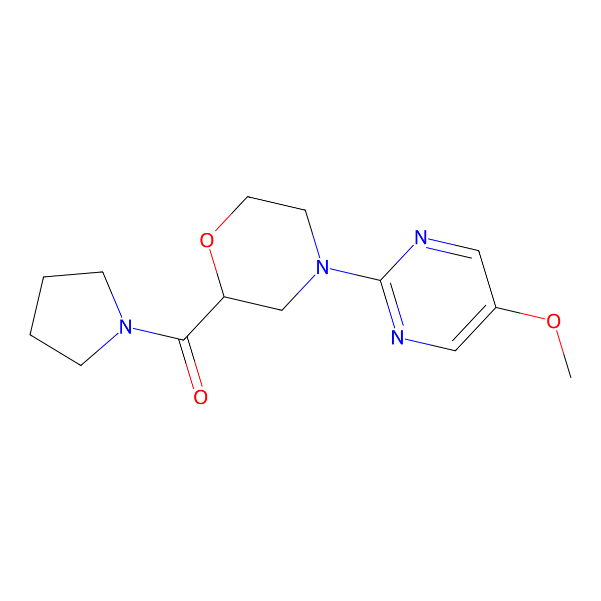 4-(5-Methoxypyrimidin-2-yl)-2-(pyrrolidine-1-carbonyl)morpholine molecular structure, CAS 2640962-53-2