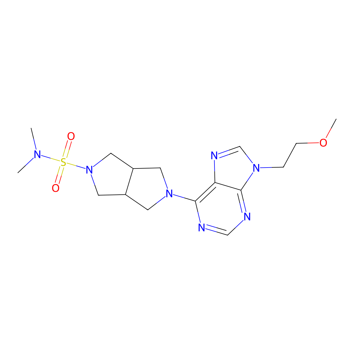 5-[9-(2-methoxyethyl)-9H-purin-6-yl]-N,N-dimethyl-octahydropyrrolo[3,4-c]pyrrole-2-sulfonamide molecular structure, CAS 2640962-55-4