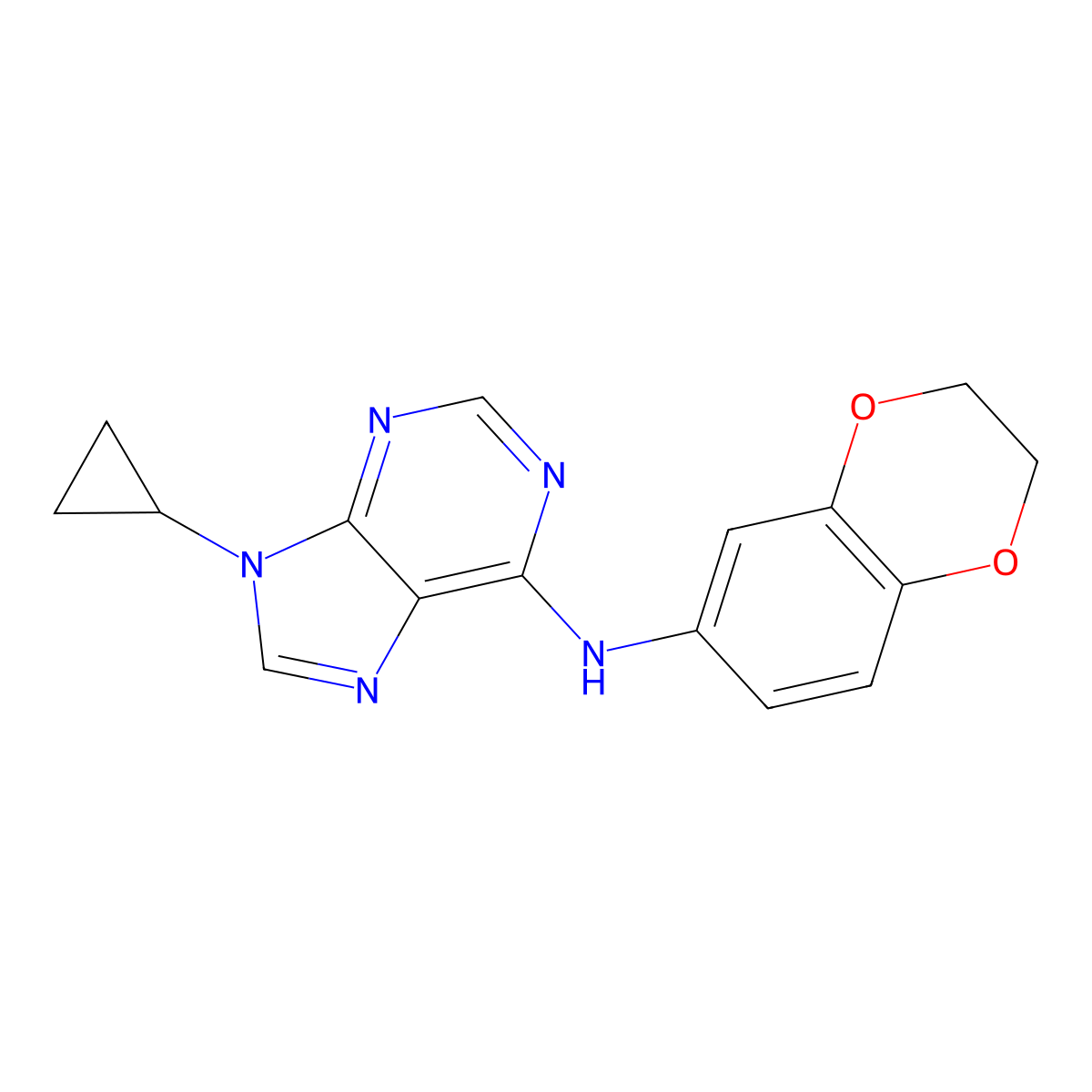 9-cyclopropyl-N-(2,3-dihydro-1,4-benzodioxin-6-yl)-9H-purin-6-amine molecular structure, CAS 2640962-56-5