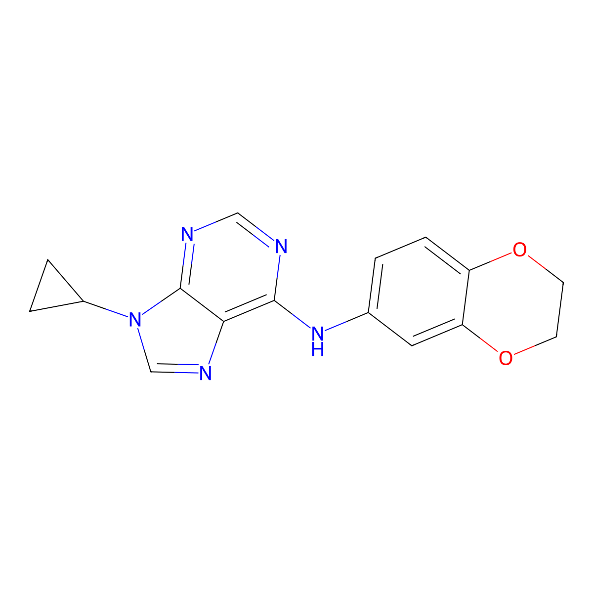 9-cyclopropyl-N-(2,3-dihydro-1,4-benzodioxin-6-yl)-9H-purin-6-amine molecular structure, CAS 2640962-56-5