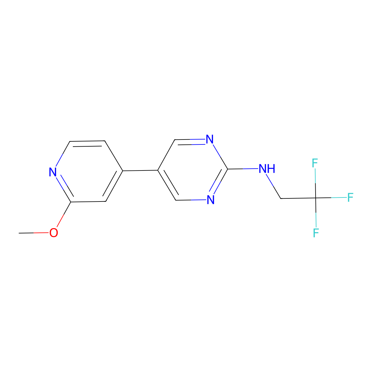 5-(2-methoxypyridin-4-yl)-N-(2,2,2-trifluoroethyl)pyrimidin-2-amine molecular structure, CAS 2640962-58-7