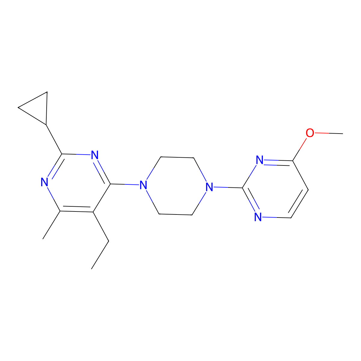 2-Cyclopropyl-5-ethyl-4-[4-(4-methoxypyrimidin-2-yl)piperazin-1-yl]-6-methylpyrimidine molecular structure, CAS 2640962-62-3
